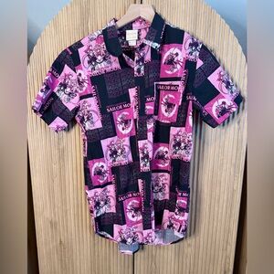 Pink and Black Womens Button Up Shirt